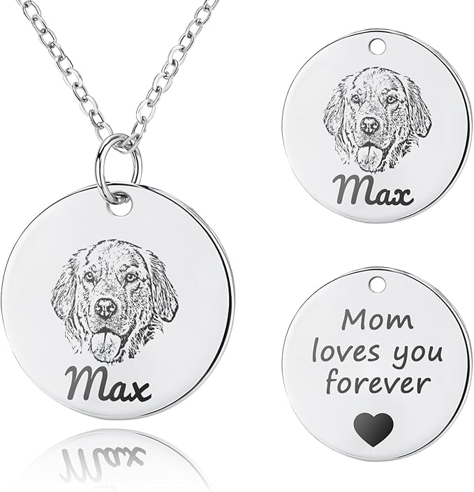 Personalized Pet Portrait Necklace Customized Pet Memorial Necklaces Dog Necklace for Women Custom Pets Necklaces Dog Memorial Jewelry for Cat Mom Dogs Dad (Silver 3 Portrait)