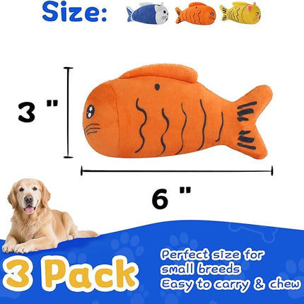 Squeaky Dog Toys for Small Dogs & Puppy – 3 Pack Fish Crinkle Squeak Pet Toys for Interactive Play, Boredom Relief & Teeth Cleaning
