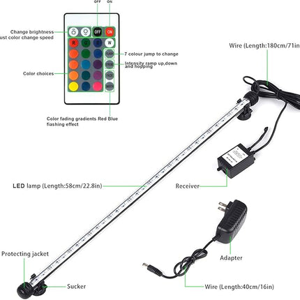 RGB Aquarium Lights, Colored Fish Tank Lights, Underwater LED Tank Lights IP68 Waterproof Color Changing Memory Dimmable Submersible Fish Aquarium Lighting Waterfall Lights, 23"