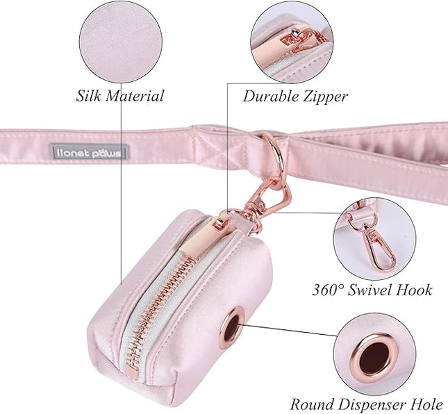 Lionet Paws Cute Dog Poop Bag Holder for Leash, Silk Bag Dispenser, Matching Collar