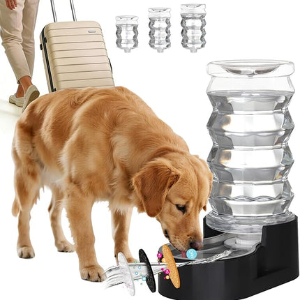 RIZZARI Dog Water Dispenser Bowl: 8L Large Black Stainless Steel Automatic Pet Dispenser with Triple Filter and Specialized Brush - for Senior Dogs with Joint Problems in Garage Garden