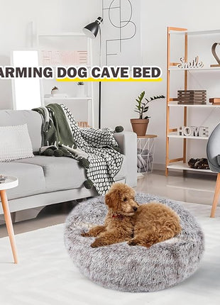 Cat Bed for Indoor Cats, Calming Cozy Cave with Self-Warming Plush, Entire Bed Machine Washable & Anti-Slip Base, Breathable Pet Bed for Small Cats&Dogs All Seasons (Khaki, 20 * 20inch)