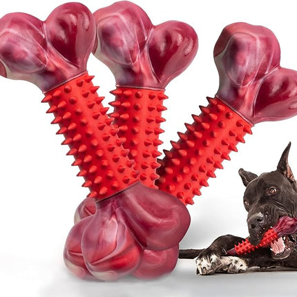 Apasiri 3-Pack Tough Dog Chew Toys for Aggressive Chewers, Beef-Flavored Dog Bones for Large Breed, 8" Nylon & Rubber Chew Toys Long-Lasting Play