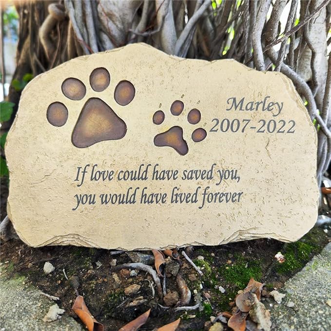 Personalized Pet Memorial Stones Dog Memorial Stones, Paw Prints Pet Dog Grave Markers Garden Stones Loss Stones Engraved with Name and Quote, Pet Dog Grave Stones Headstones for Dog Loss Cat Loss