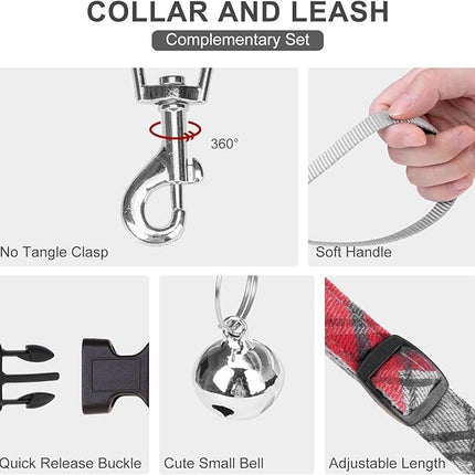 EXPAWLORER Classic Plaid Puppy Harness - Small Dog Harness and Leash Set - Dog Collar and Leash Set with AirTag Holder, Soft Padded Step in Dog Vest Harness No Pull Reflective for Outdoor, Grey M