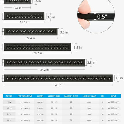 NICREW RGB+W 24/7 LED Aquarium Light with Controller, Full Spectrum Fish Tank Light for Planted Freshwater Tanks, Planted Aquarium Light with Extendable Brackets to 12-18 Inches, 12 Watts