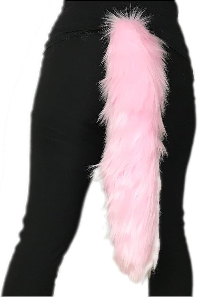 Bianna Creations Long Faux Fur Animal Luxury Tail, Cosplay Fursuit Fursona,Costume Dress Up Pet Play Furry Accessory (20", Baby Pink)