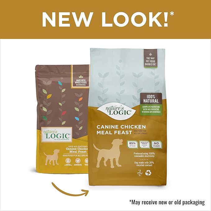 NATURE'S LOGIC Dry Dog Food - 100% Natural - No Synthetics - for All Ages, Sizes, Breeds - Free from Common Allergens, High Protein - Chicken Meal Feast, 25lbs