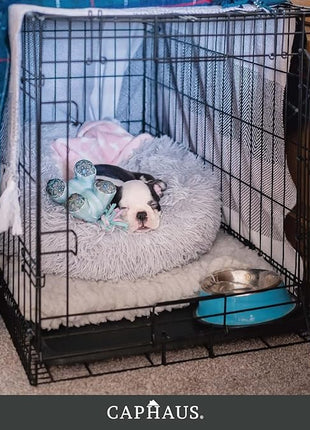 CAPHAUS Foldable Dog Crate Kennel w/Leak-Proof Pan & Divider Panel, Metal Crate, Small, Medium & Large Dog Crate Indoor Wire Cage, 42' w/Double Doors, Black