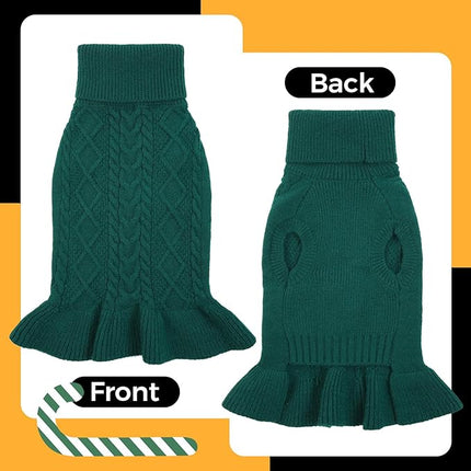 Lelepet Dog Sweater Christmas Turtleneck Knitwear Sweatshirt Cable Knit Warm Dress for Small Medium Large Dogs Puppy Fall Sweater, Pitbull, Lab, XL, Green