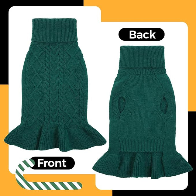 Lelepet Dog Sweater Christmas Turtleneck Knitwear Sweatshirt Cable Knit Warm Dress for Small Medium Large Dogs Puppy Fall Sweater, Pug, Pomeranian, M, Green