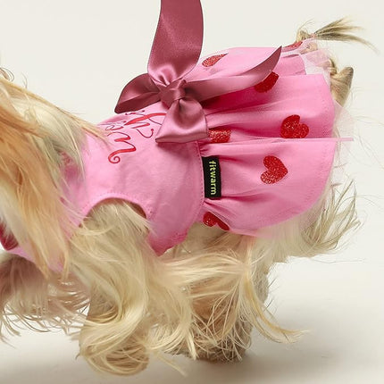 Fitwarm I Woof You Valentines Dog Dress 100% Cotton Girl Dog Clothes Pet Apparel Doggie Tutu with Bowknot Cat Clothing Puppy Dresses Doggy Costume Attire Pink Small