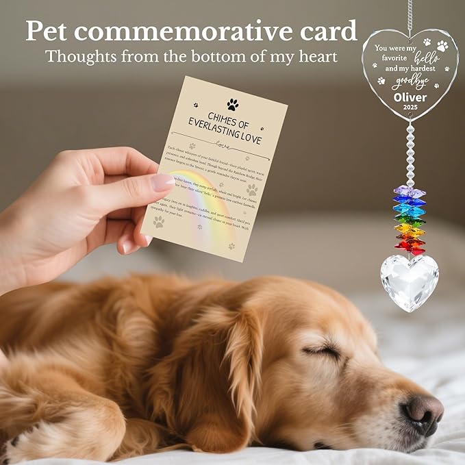 Personalized Pet Memorial Suncatcher - Dog Memorial Gifts for Loss of Dog,Pet Loss Sympathy Gift,Custom Crystal Cats Dogs Remembrance Bereavement Gift (Pet Memorial(Heart))