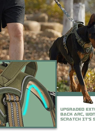 BUMBIN Tactical Dog Harness for Large Dogs, No Pull, Reflective, Green, L(Neck:19-25", Chest:21-35")