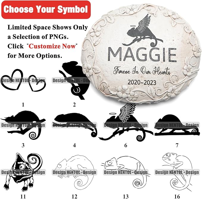 16 Personalized Chameleon Memorial Stone Designs – Outdoor Weatherproof Pet Memorial Stones for Headstones, Tombstones, Gravestones, and Grave Markers – Memorial Gifts for Chameleon
