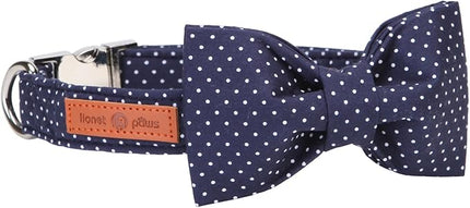 Lionet Paws Boy Dog Collar with Bowtie, Comfortable Adjustable Cute Navy Blue Bow Tie Collar for Male Puppies and Cats Gift, XS, Neck 8-12 inches