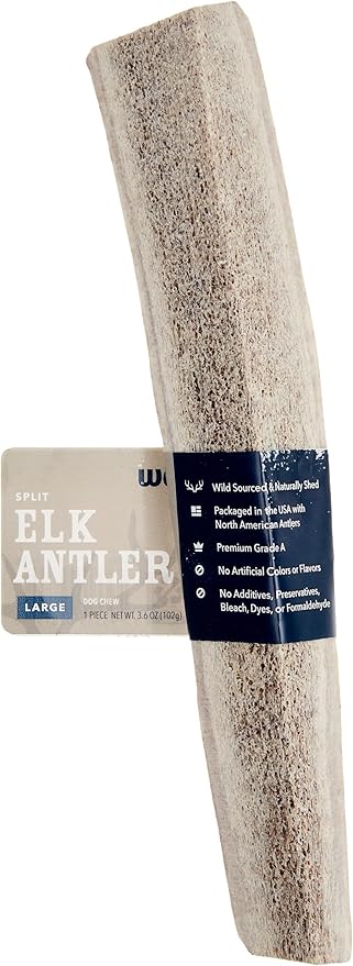 Amazon Brand - Wag Split Elk Antler, Naturally Shed, Long Lasting for Aggressive Chewers, Large (Best for Dogs 30-45 lbs)