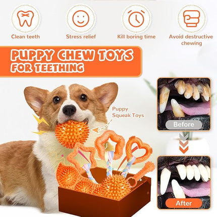 6 Pack Puppy Teething Toys Cute Orange Puppy Chew Toys for Teething Durable Small Dog Chew Toy for Puppies Small Dog Squeaky Balls Interactive Soft Rubber Rope Doggy Chews Toy Set