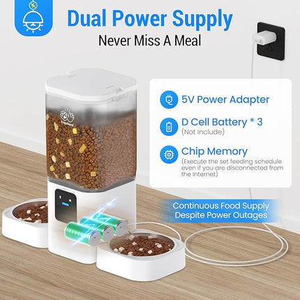 Automatic Cat Feeders 2 Cat with Slow Feed: 7L Dual Automatic Dog Feeder with 5G WiFi, Double Auto cat Food Dispenser for Multiple Pets, Detachable for Easy Clean - 29 Cup (ACF190W-B)