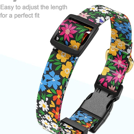 Rnivvi Dog Collar for Small Dogs, Cute Floral Heavy Duty Adjustable Puppy Collar with Quick Release Buckle for Girl & Female, Pet Accessories for Walking Running, S Length 3/4" Width, Vibrant