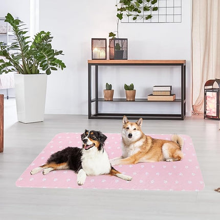 PUPTECK Washable Pee Pads for Dogs - Waterproof Reusable Puppy Potty Training Pads Whelping Mat - Fast Absorption Non-Slip Pet Food Feeding Mat (Pink, 48x60 Inch (Pack of 2))