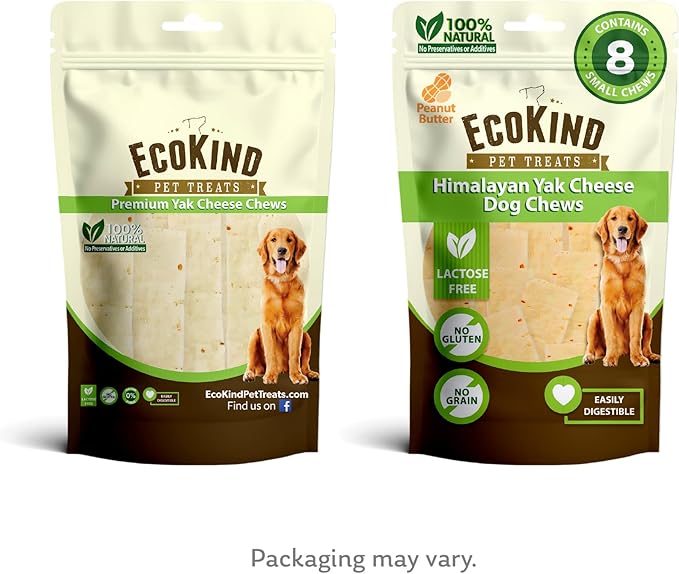 EcoKind Premium Gold Yak Cheese Himalayan Dog Chews, Healthy Dog Treats for Small Dogs, All Natural, High Protein Chew, Peanut Butter, Small - 8 Chews