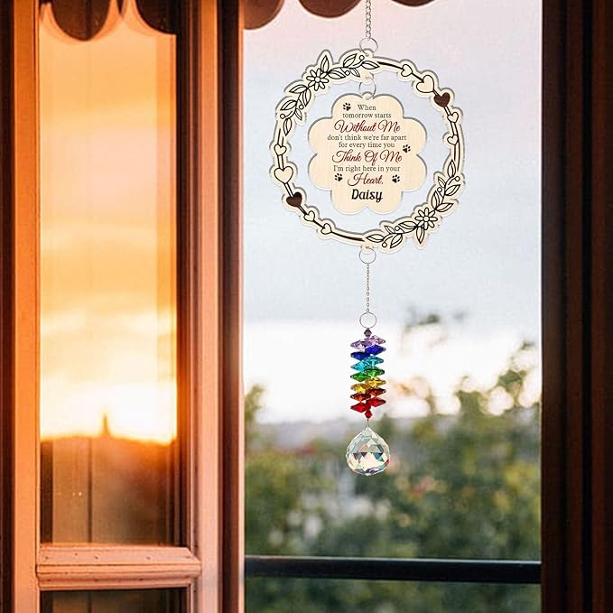 Personalized Dog Memorial Gifts, Sun Catcher Paw Print Sympathy Gift for Dog Lover, Crystal Suncatcher Remembrance Gift, Rainbow Maker