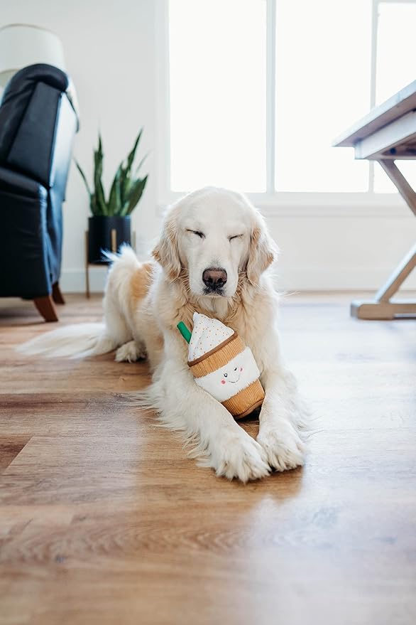 ZippyPaws NomNomz - Dog Squeaky Toys to Keep Them Busy, Funny Food Plush for Small, Medium, & Large Dogs, Cute Stuffed Puppy Toy, Pet Products, Gift for Dogs of All Breeds, Soft & Cuddly - Puppuccino