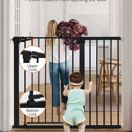 COMOMY 36" Extra Tall Baby Gate for Stairs Doorways, Fits Openings 29.5" to 46" Wide, Auto Close Extra Wide Dog Gate for House, Pressure Mounted Easy Walk Through Pet Gate with Door, Black