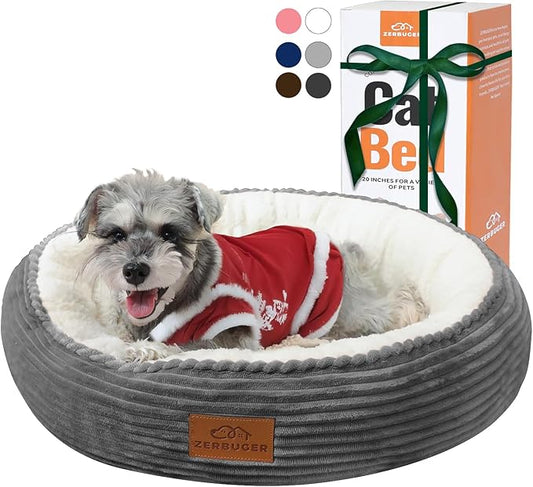 23in Round Cat Dog Bed for Large Medium Small Dogs Cats, Machine Washable Sleeping Sofa, Non-Slip Bottom Breathable Soft Calming Pet Cuddler for Indoor/Outdoor/Car/Cage, Dark Grey