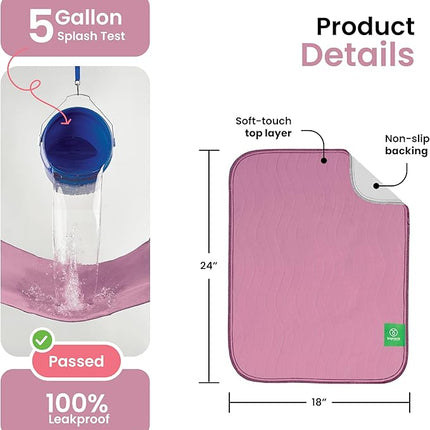 IMPROVIA® Washable Underpads, Heavy Absorbency Reusable Incontinence Pads for Kids, Adults, Elderly, and Pets, Waterproof Protection Floor (Pink and White, 18" x 24" - Pack of 4)