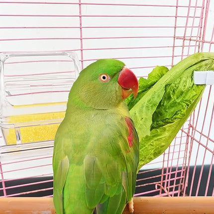 2 Pack Bird Feeders for Cage No Mess Parakeet Food Bowl with Cover Clear Hanging Parrot Water Dispenser Perch Cup Waterer Bird Dishes Seed Cage Cups Slot Replacement Feeder Bowls