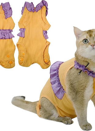 Cat Recovery Suit,Kitten Onesie After Surgery,E-Collar Alternative for Abdominal Wound and Skin Diseases,Soft Breathable Bodysuit After Spay（Orange-l）