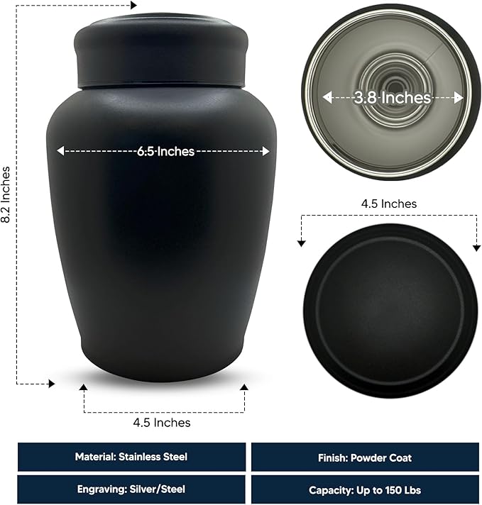 Personalized Custom Dog Urn Engraved Dog Name and Date - Stainless Steel Large Cremation Urns for Large Dog's Ashes with Airtight Closure | 150 Cu in. Capacity | Paw Print Heart