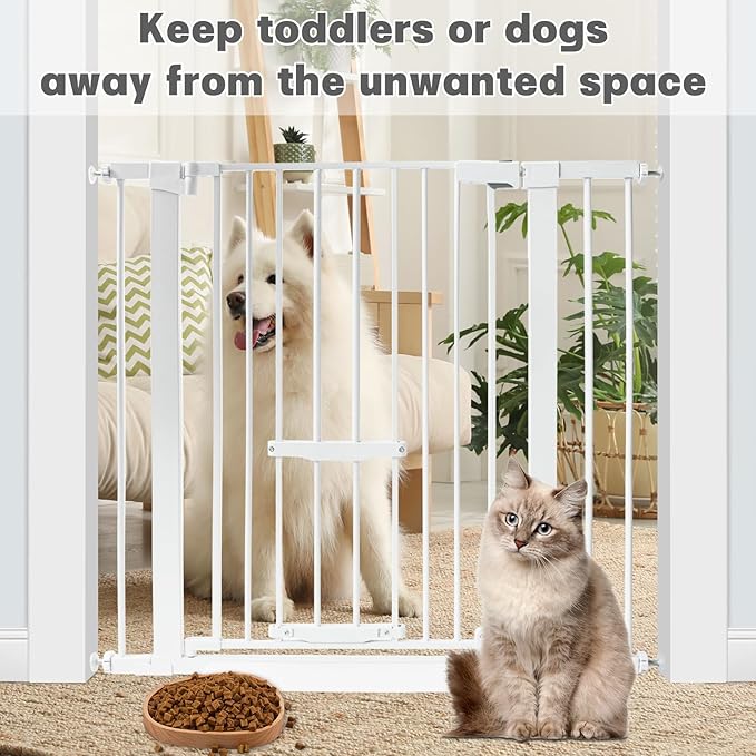 37 Inch Tall Baby Gate with Cat Door, Adjustable 29.55" and -40.55" Wide Auto Close Dog Gate Pressure Mounted Safety Pet Gate for Stairs, Doorway, House