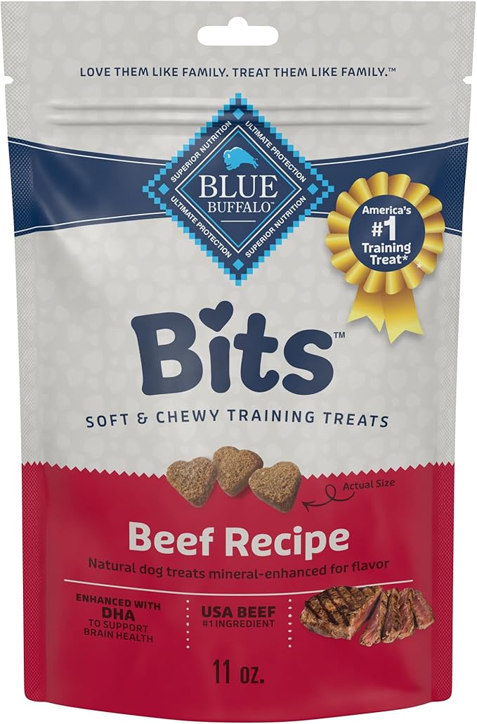 Blue Buffalo Bits Soft Dog Treats for Training, Made With Natural Ingredients & Enhanced with DHA, Beef Recipe, 11-oz Bag