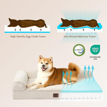 EHEYCIGA Memory Foam Dog Bed XXL, Giant Dog Bed Orthopedic with Washable Removable Cover, Waterproof Pet Bed Couch for Jumbo Dogs, 48x36x7 Inches, Beige