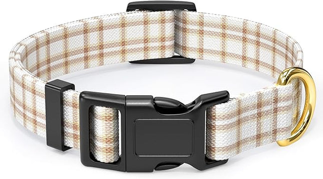 Rnivvi Dog Collar for Medium Dogs, Cute Heavy Duty Adjustable Puppy Collar with Quick Release Buckle for Girl & Female, Pet Accessories for Walking Running, M Length 1" Width, White Tartan