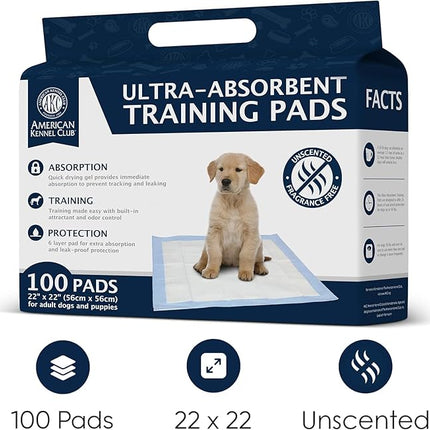 American Kennel Club Puppy Training Pads with Ultra Absorbent Quick Dry Gel – 22 x 22 Pee Pads for Dogs - 100 Count (Unscented)