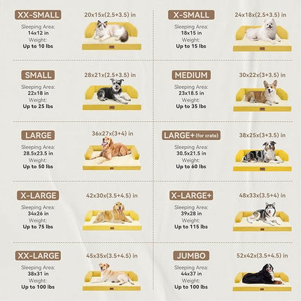 Large Dog Bed Orthopedic Washable | Beds Bolster Pet | XL Large Big Dogs | Memory Foam Couch Sofa | Waterproof with Removable Cover - Ginger Yellow Dog Bed