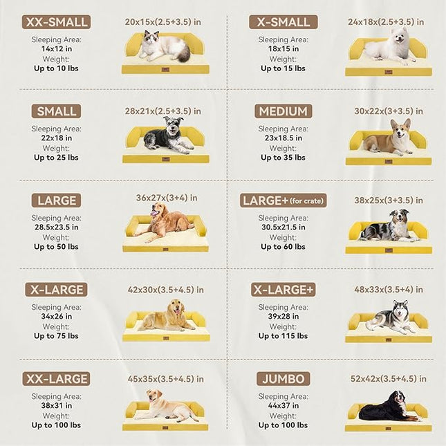 Large Dog Bed Orthopedic Washable - Waterproof with Removable Cover - Memory Foam - Beds Bolster Pet - Couch Sofa - XXXL Large Big Jumbo Dogs - Ginger Yellow Giant Dog Bed