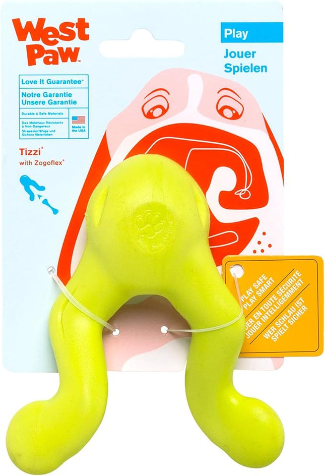West Paw Zogoflex Tizzi Interactive Treat Dispensing Dog Fetch Play Toy, 100% Guaranteed Tough, It Floats!, Made in USA, 4.5-Inch Small, Granny Smith