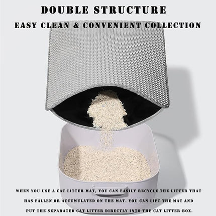 HCY&WLD Cat Litter Mat, 45x26/35x24/30x22/24x18 Inch Double Layer Cat Litter Box Mat, EVA Non-Slip, Waterproof Urine Proof Cat Litter Catcher Mat, Easy Clean Scatter Control (30x22 Inch, Black)