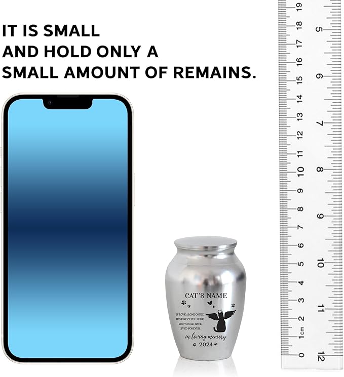 Artsy Woodsy Personalized Pet Memorial Cat Mini Urns - Stainless Steel Decorative Keepsake Urns for Ashes 2.56x1.77 inch - Gifts for Cat Mom Dad Lovers Accessories in Loving Memory Loss (02)