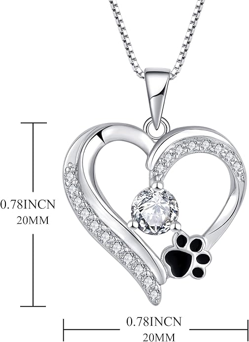 STARCHENIE Puppy Dog Necklace 925 Sterling Silver Love Heart Pendant Cat Pet Paw Print Jewelry for Women