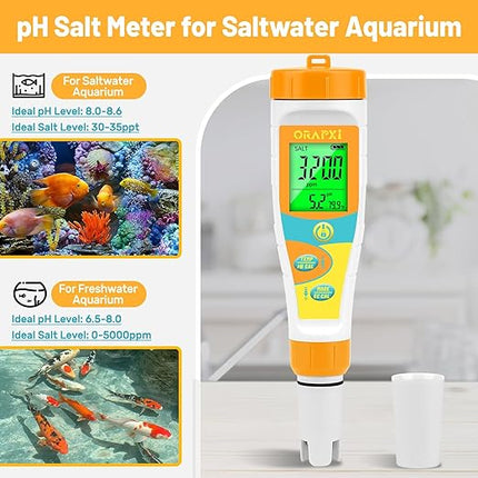 pH Meter Salinity Tester for Saltwater Aquarium Simultaneous Display of pH Salt for Saltwater Pool Update Aquarium pH Tester pH and Salt Meter for Saltwater Aquarium Reef Tanks Koi Pond