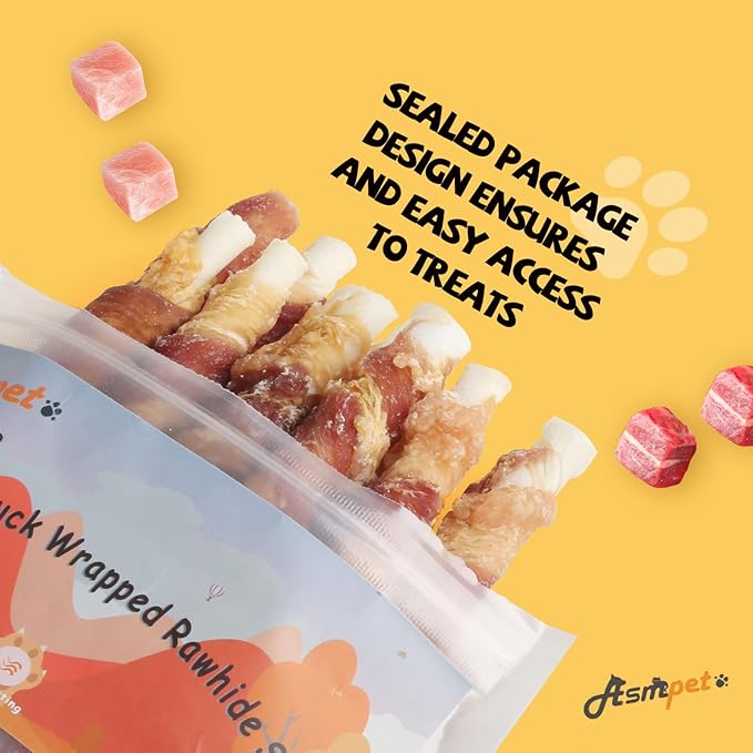 ASMPET Dog Treats Chews, Chicken & Duck Wrapped Rawhide Sticks (20 pcs, 10.6 oz, 5 inch)