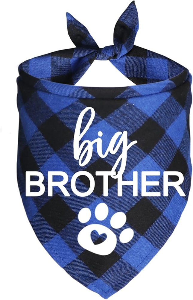 Big Brother Dog Bandana, Plaid Pregnancy Announcement Dog Bandanas for Dogs (Blue, Big Brother)