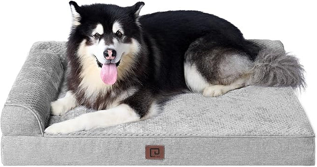 EHEYCIGA Memory Foam Dog Bed XXL, Extra Large Dog Bed Orthopedic with Washable Removable Cover, Waterproof Giant Pet Bed Couch for Jumbo Dogs, 48x36x7 Inches, Grey