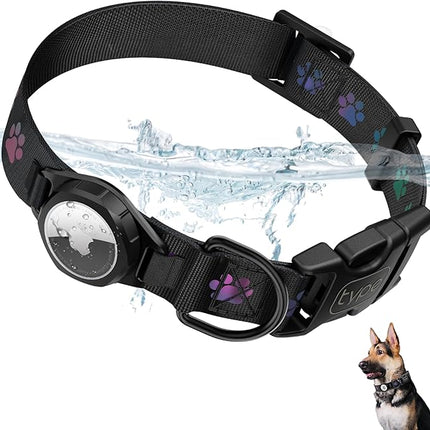Dog Collar with Airtag Holder, IP67 Waterproof Reflective AirTag Dog Collars for Medium & Large Dogs, Adjustable Pet Collar with Twist-Lock Holder & Green Glow for Night (XL, 18.1"-27.95", Black)